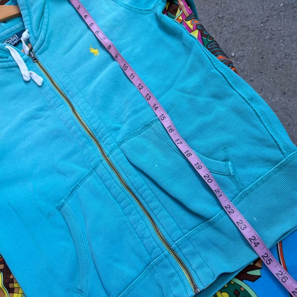 Vintage Polo Ralph Lauren Zip Hoodie Light Blue Mens Size Small Heavyweight - Picture 14 of 15
